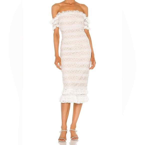 Likely Dresses & Skirts - Likely Milaro Off The Shoulder Dress Size 2 White Lace Bodycon Midi NEW B56